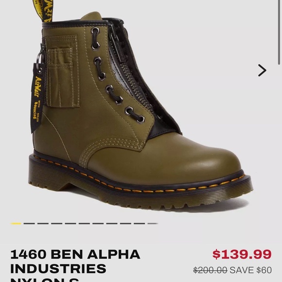 1460 Ben Alpha Industries Nylon/Leather Olive Lace Up Boots - Picture 10 of 12